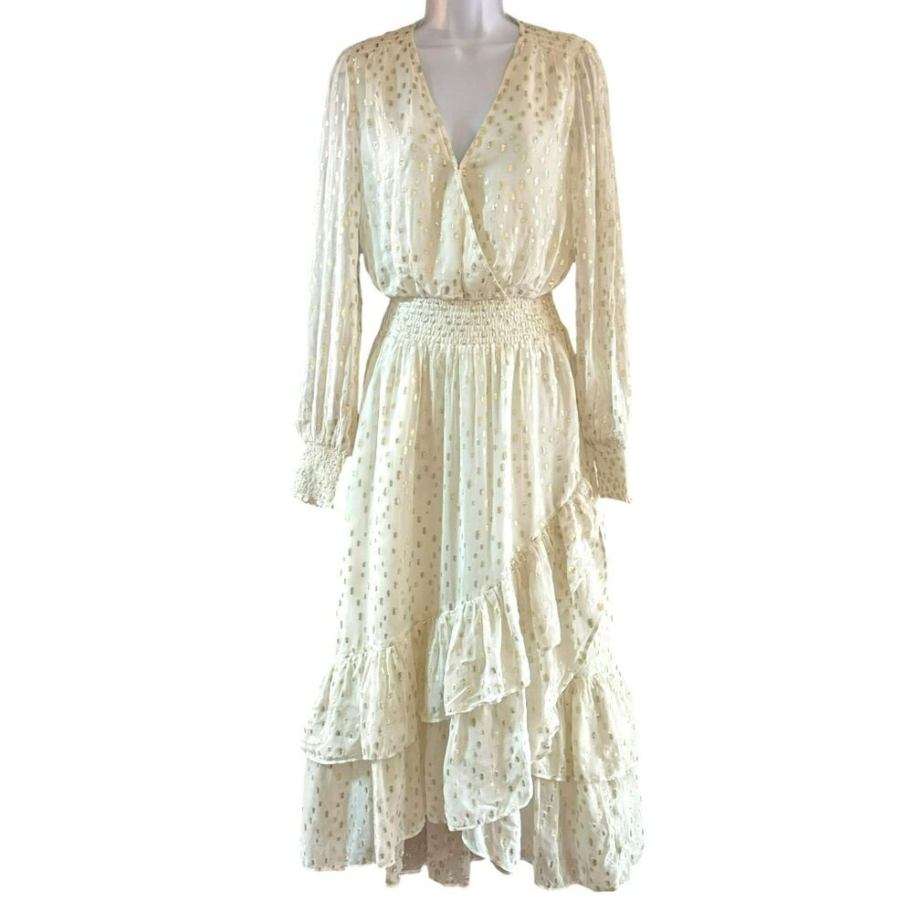 Lilly Pulitzer Coconut Christiana Gold Metallic Polka Dot Mid Dress Sz 6 NWT